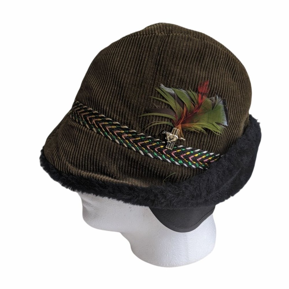 Corduroy & Faux Fur Winter Hat/Cap Head Hugger - Picture 1 of 11